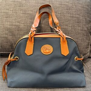 Dooney & Bourke Navy Canvas and Leather Zip Top Bag